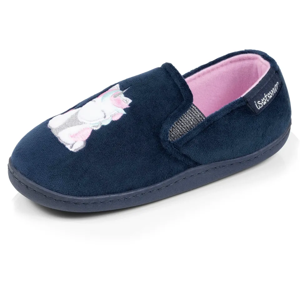 isotoner-chaussons-mocassins-enfant-marine-rose-licorne-25-34 image 1