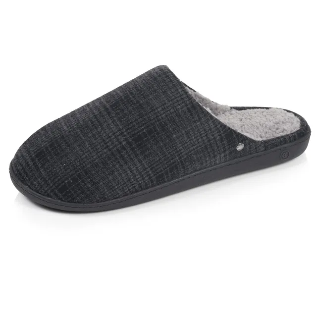 isotoner-chaussons-mules-homme-tartan-noir image 1