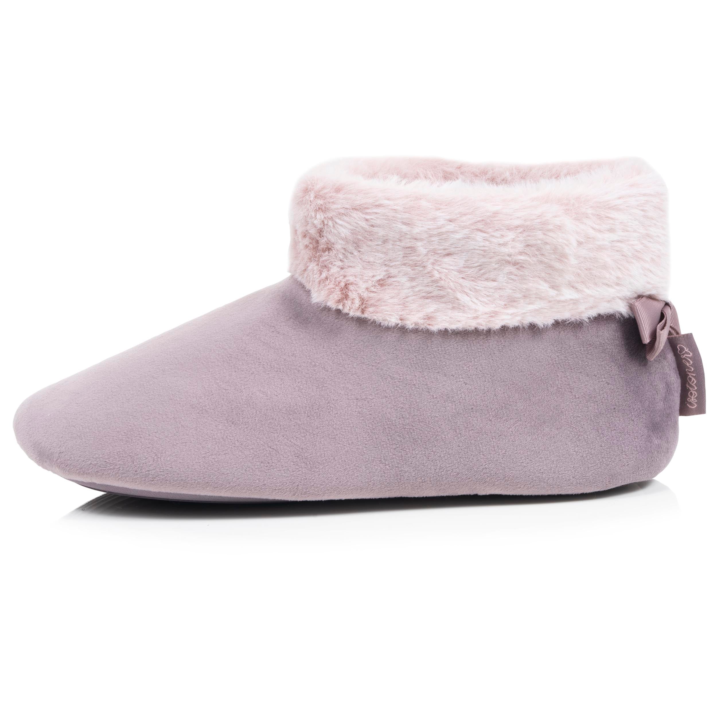 isotoner-chaussons-bottillons-femme-microvelours-taupe image 3