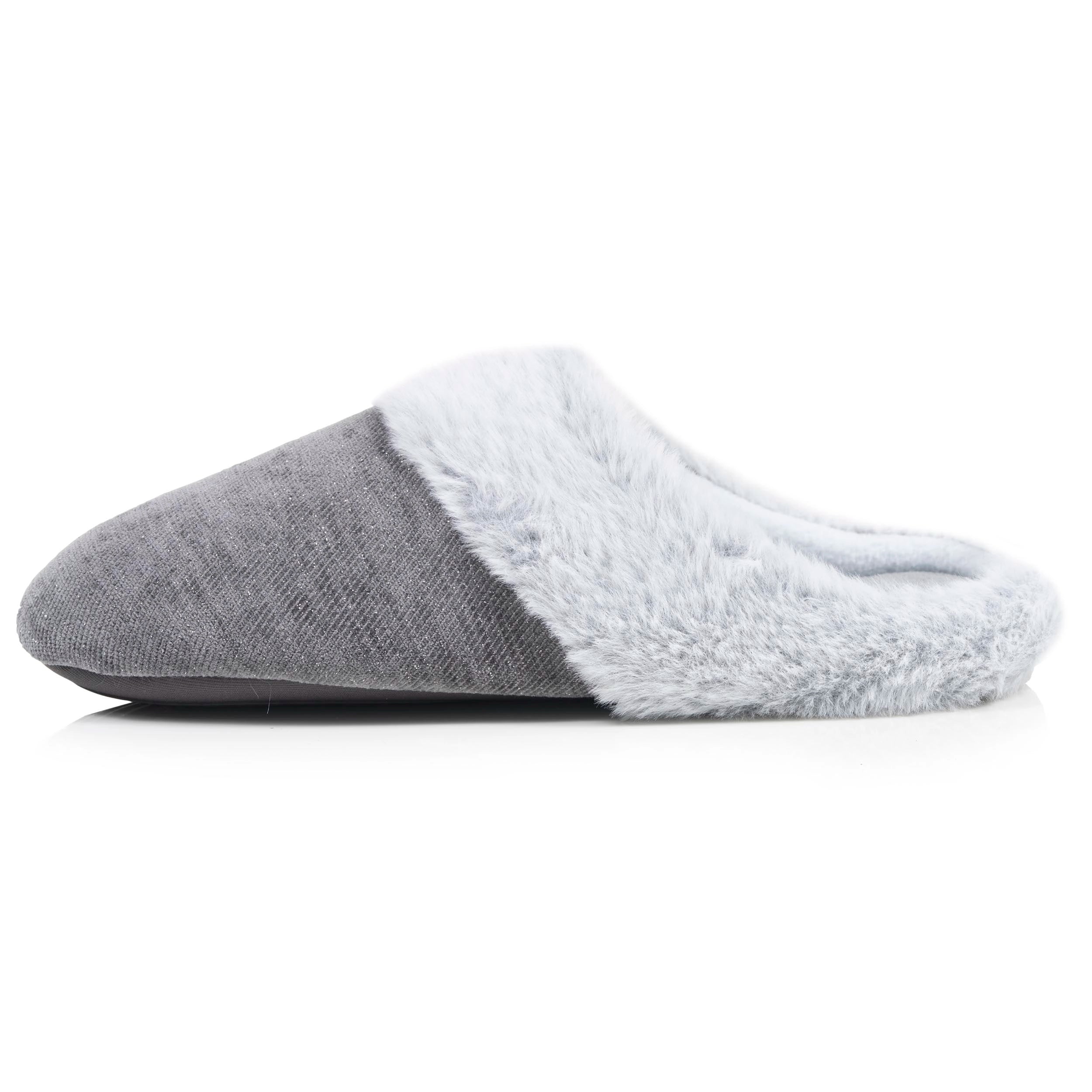 isotoner-chaussons-mules-femme-paillet-gris-fonc image 4