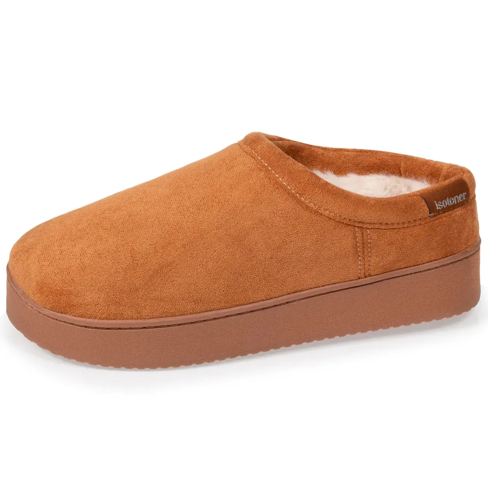isotoner-chaussons-mules-plateforme-femme-camel image 1