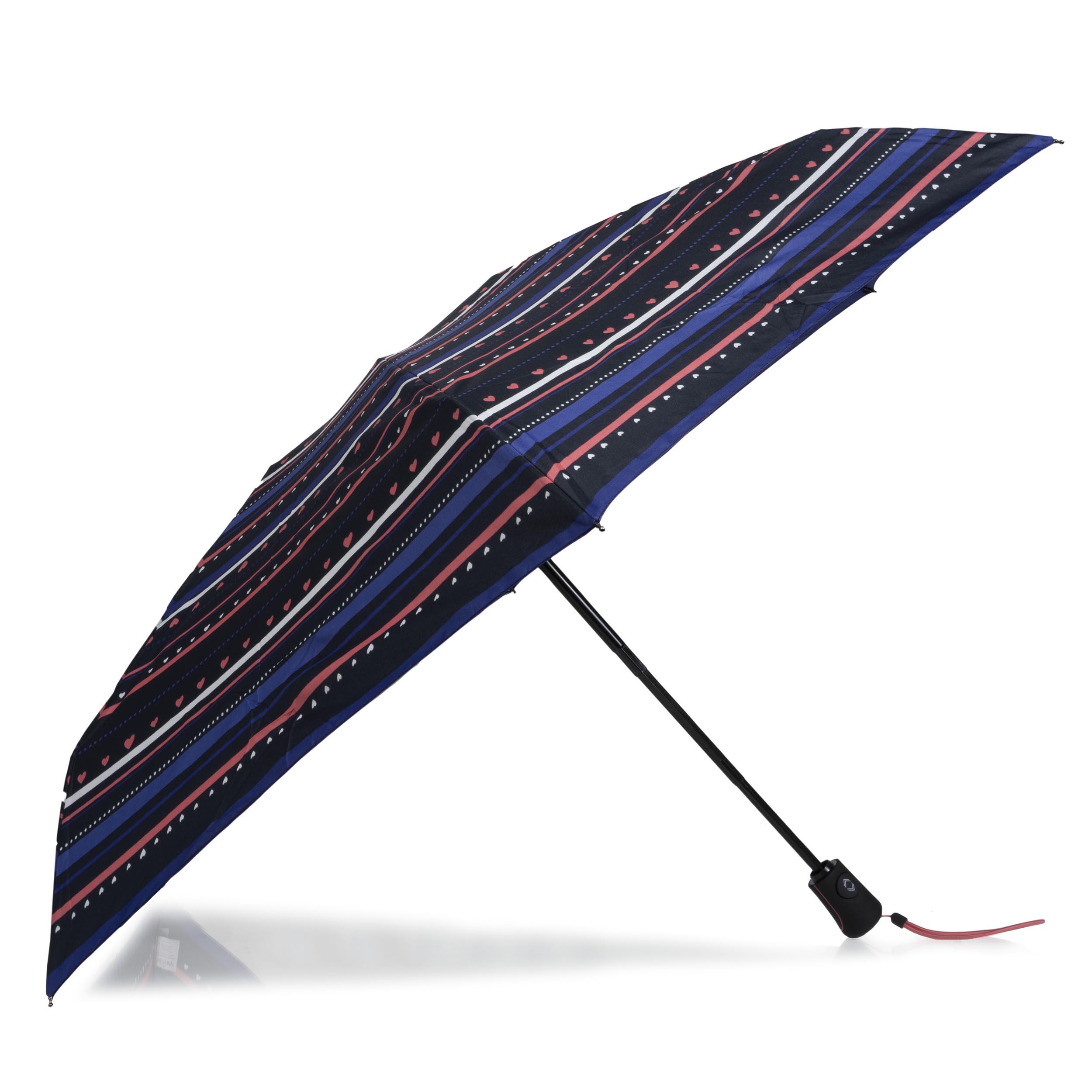 isotoner-parapluie-mini-auto-rayure-petit-c-ur-marine-femme image 2