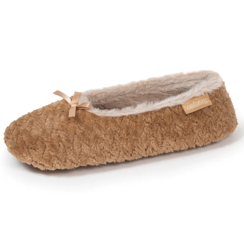 isotoner-chaussons-ballerines-textur-s-femme-camel image 1