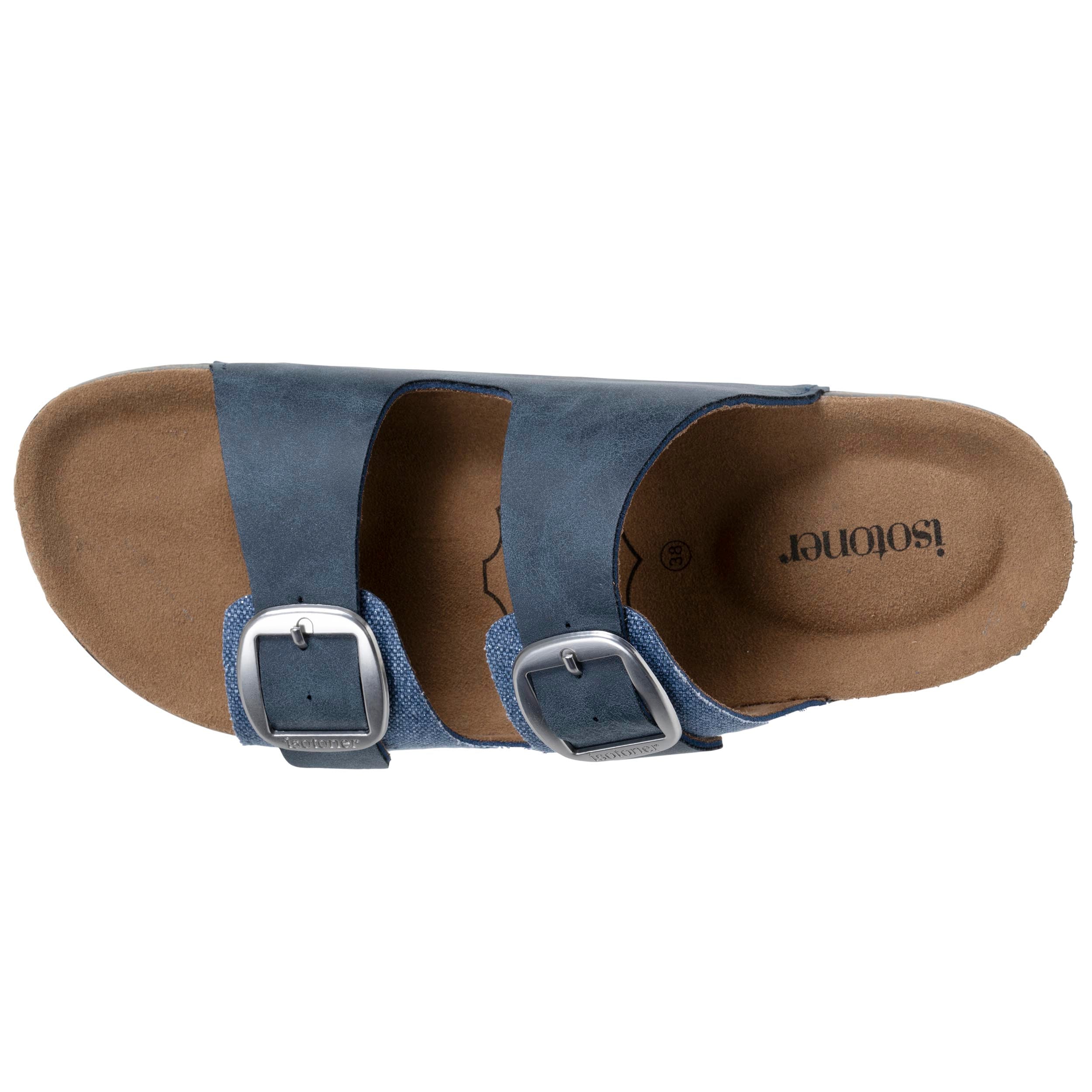 isotoner-mules-sandales-double-bride-bleu-denim-femme image 3