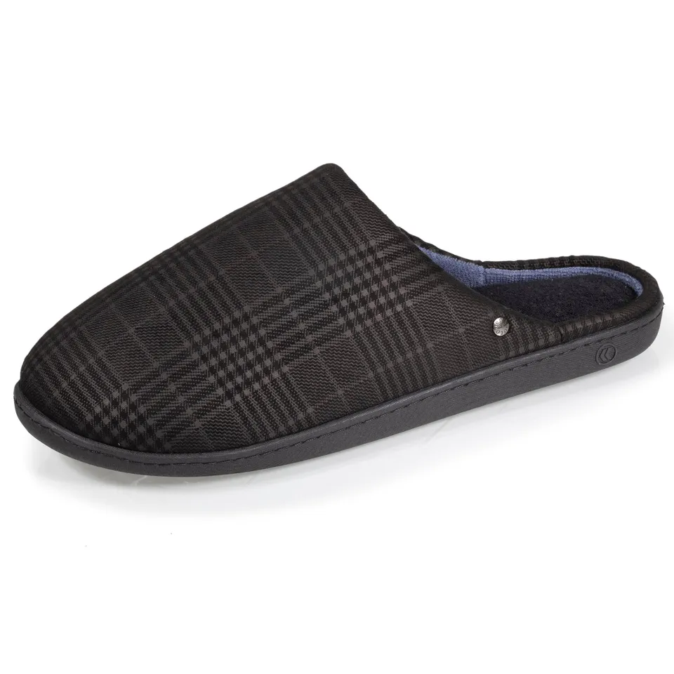isotoner-chaussons-mules-homme-noir-tartan-ergonomique image 1