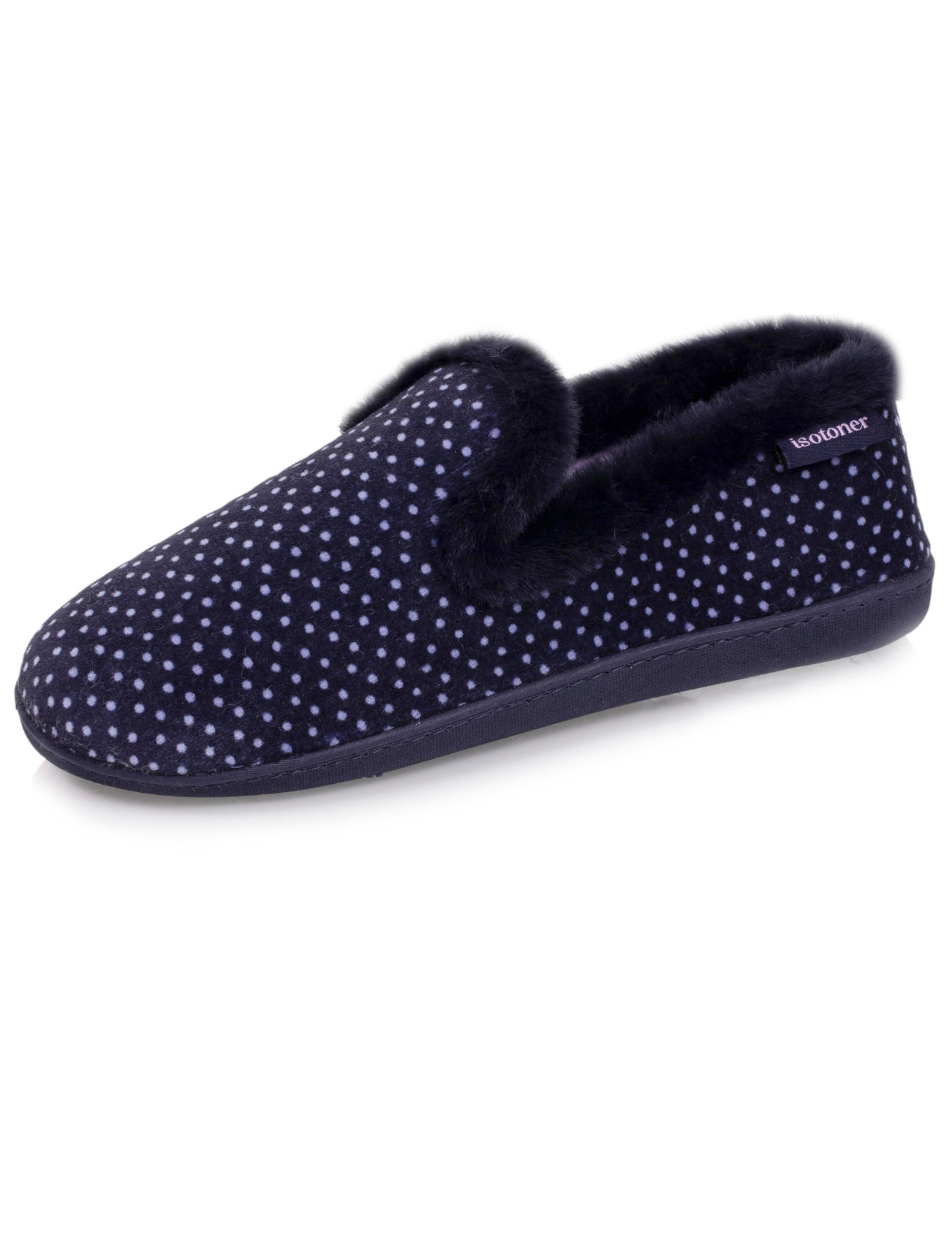 isotoner-chaussons-charentaises-femme-pois-marine-velours image 6