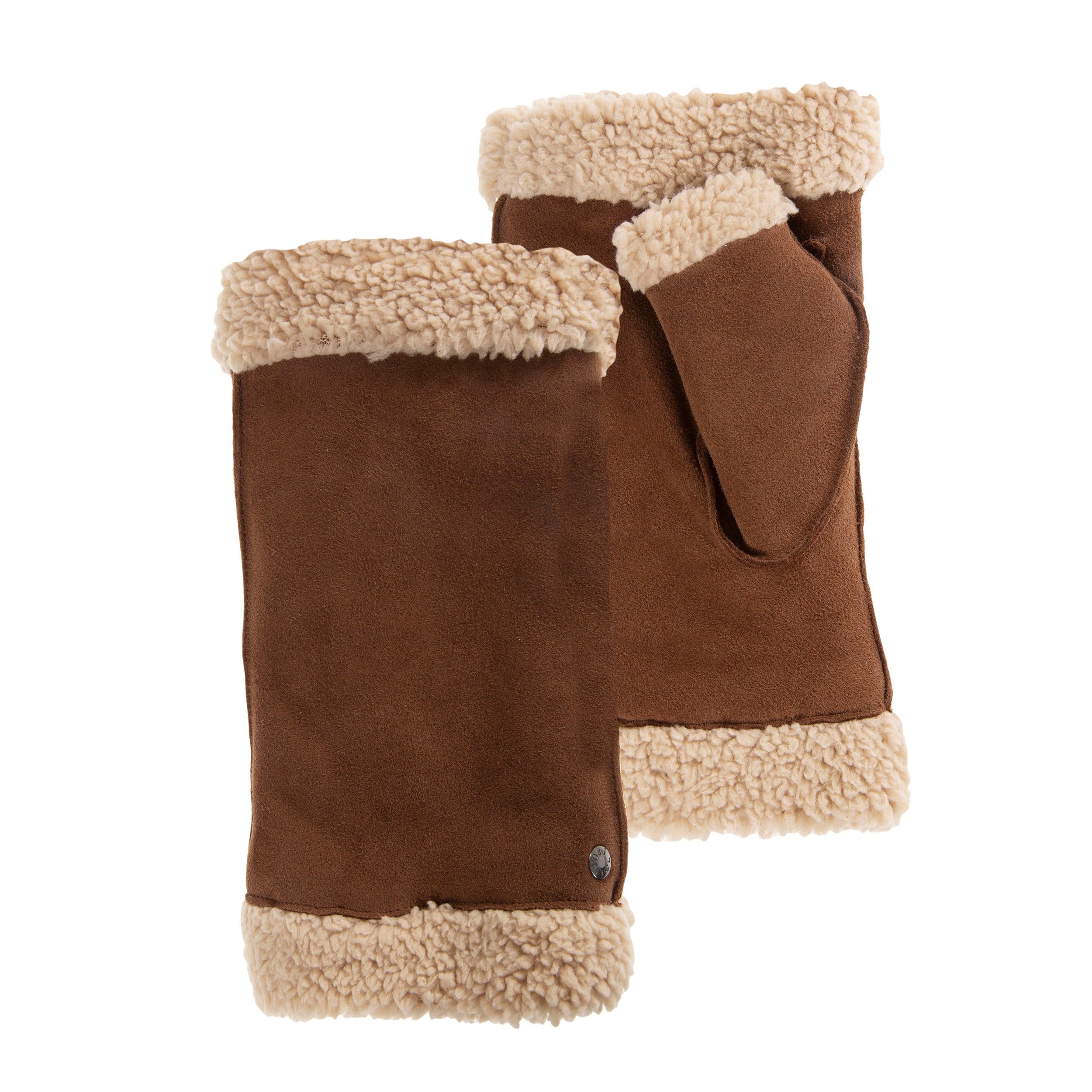 isotoner-mitaines-femme-cuir-imitation-fourrure-cognac image 1