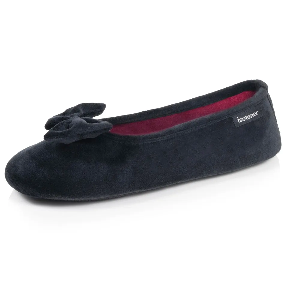 isotoner-chaussons-ballerines-femme-noir-rayures-m-moire-de-forme image 1