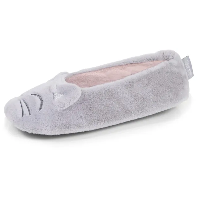 isotoner-ballerines-chaussons-femme-3d-fourrure-gris image 1