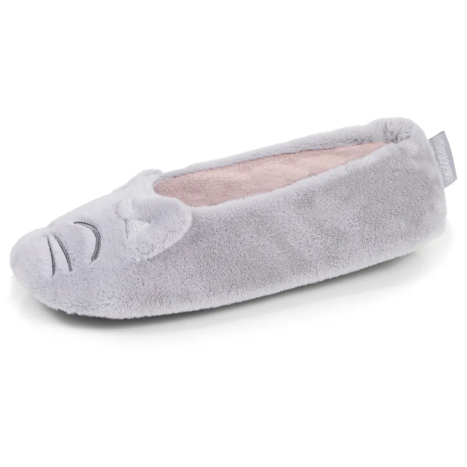 isotoner-ballerines-chaussons-femme-3d-fourrure-gris image 1