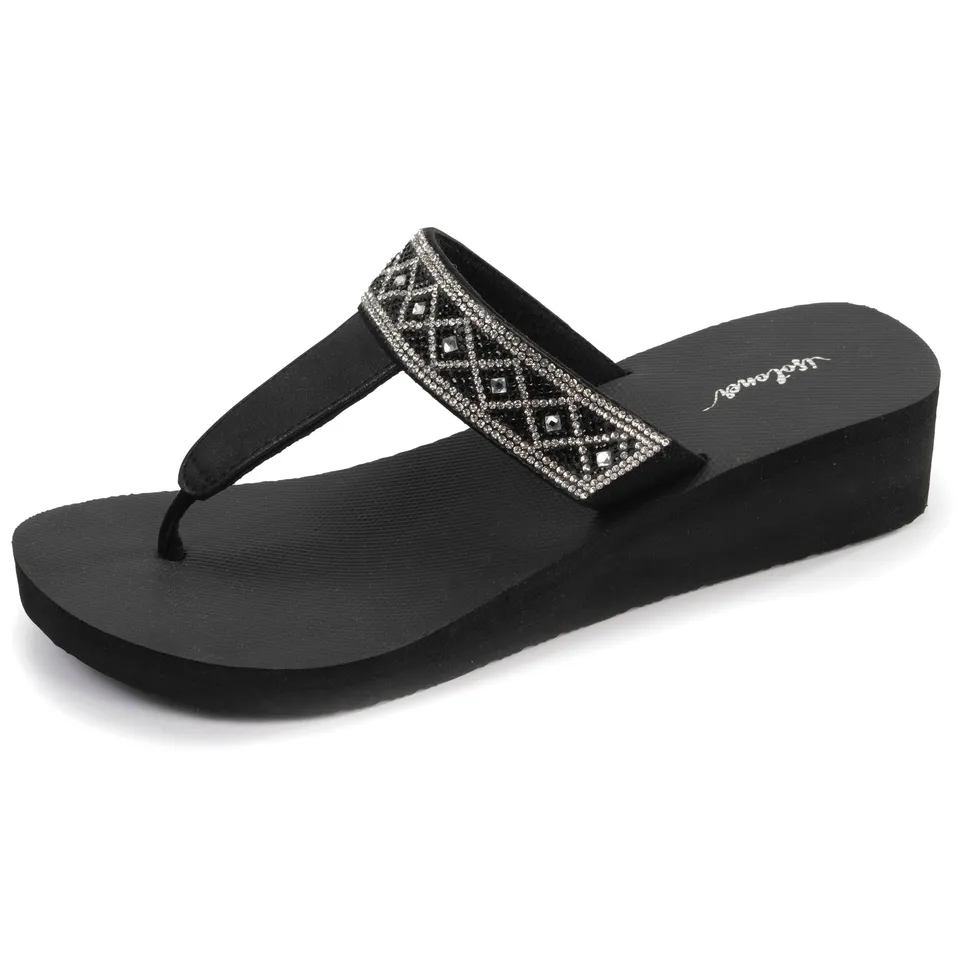 isotoner-tongs-femme-tige-large-strass-talon-4-cm-noir image 1