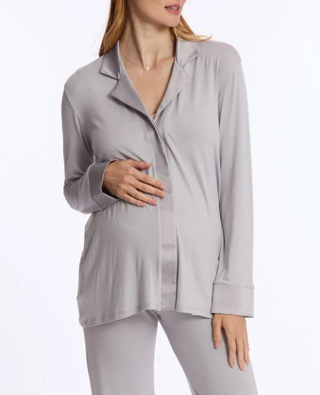 cache-c-ur-satine-veste-de-pyjama-grossesse-et-allaitement-gris image 1