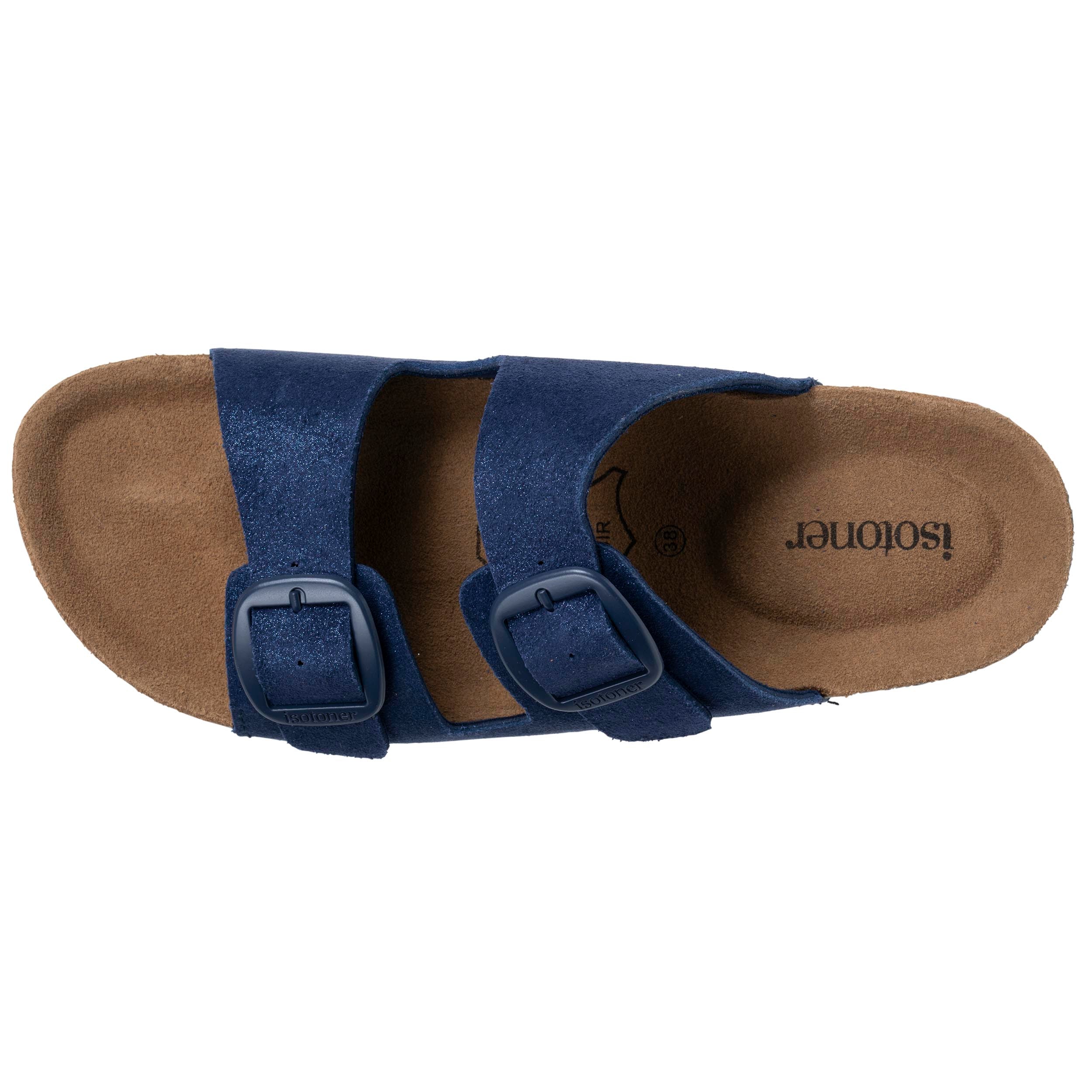 isotoner-mules-sandales-femme-double-bride-cuir-bleu-fonc image 3