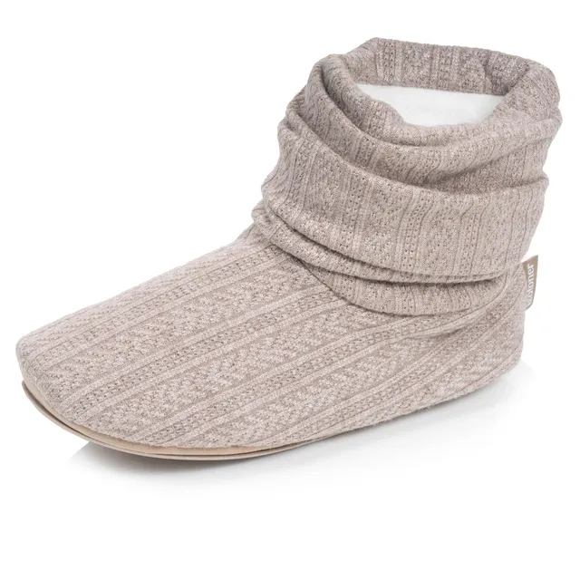 isotoner-chaussons-bottillons-tricot-femme-beige-chin image 1