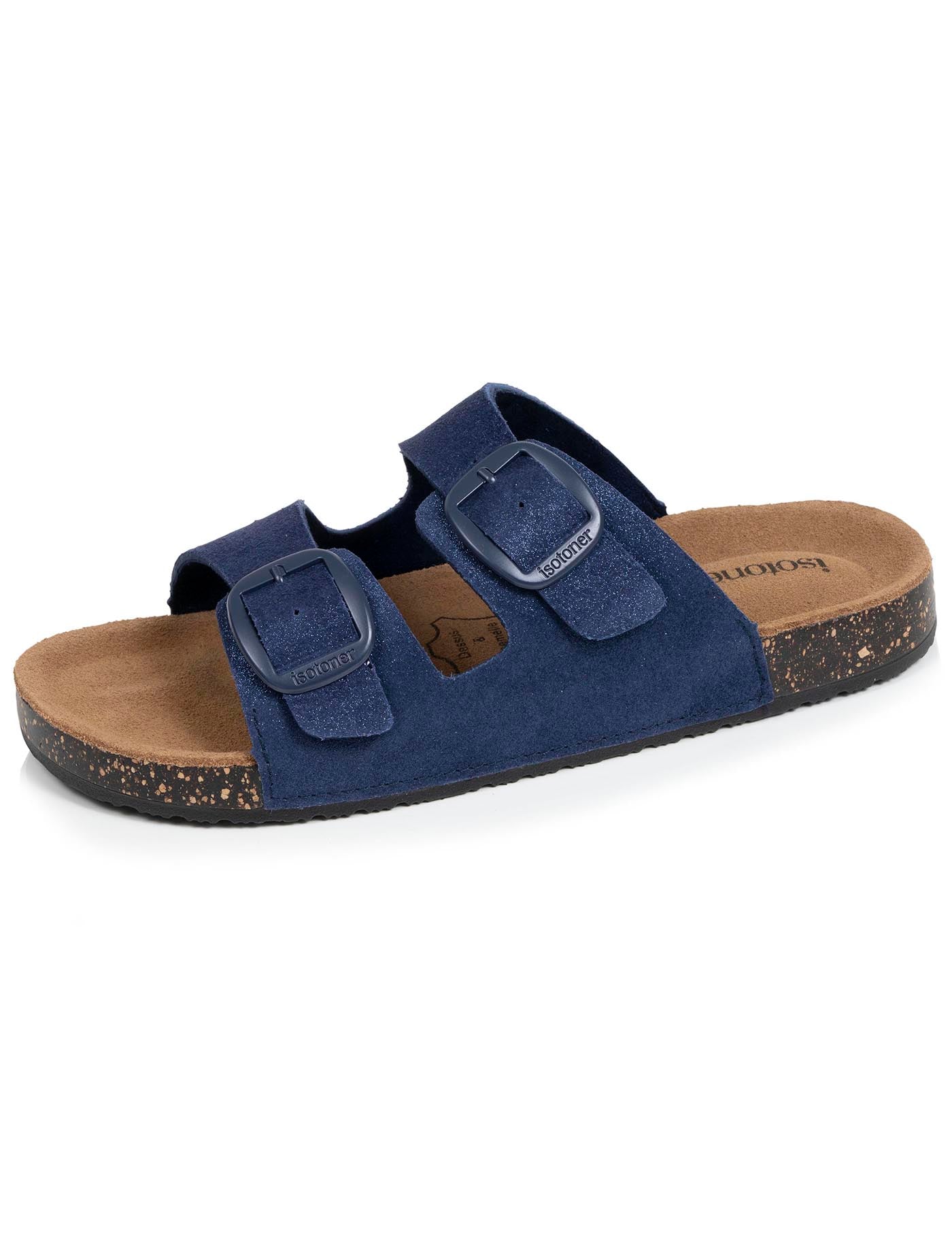 isotoner-mules-sandales-femme-double-bride-cuir-bleu-fonc image 6