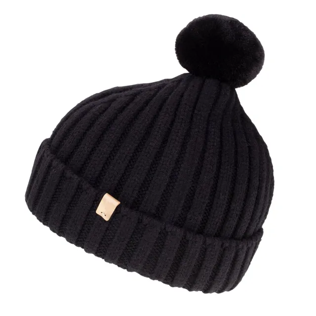 isotoner-bonnet-femme-pompon-torsades-noir-ultra-doux-taille-unique image 1