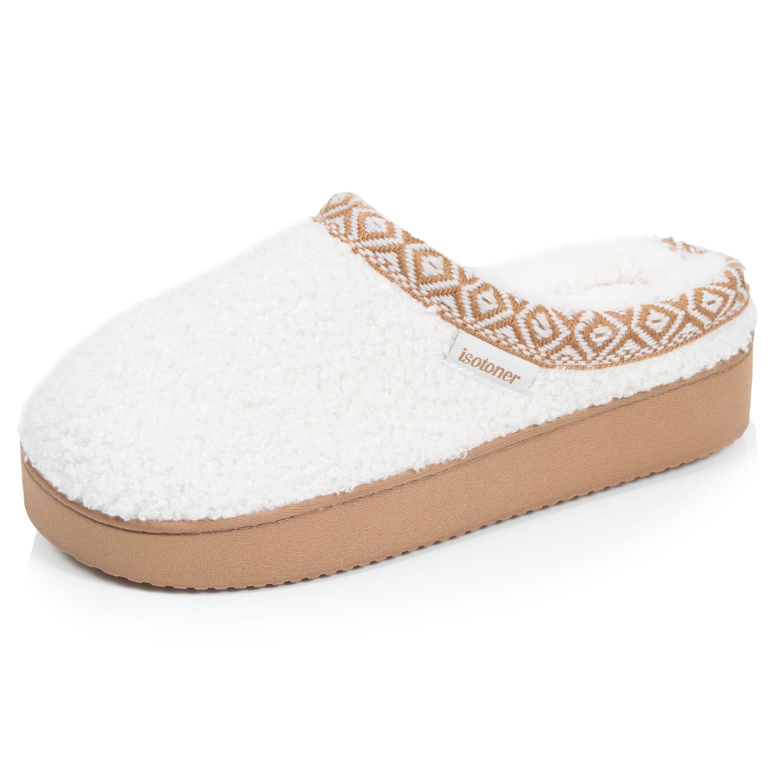 isotoner-chaussons-mules-plateforme-femme-ivoire-liser image 1