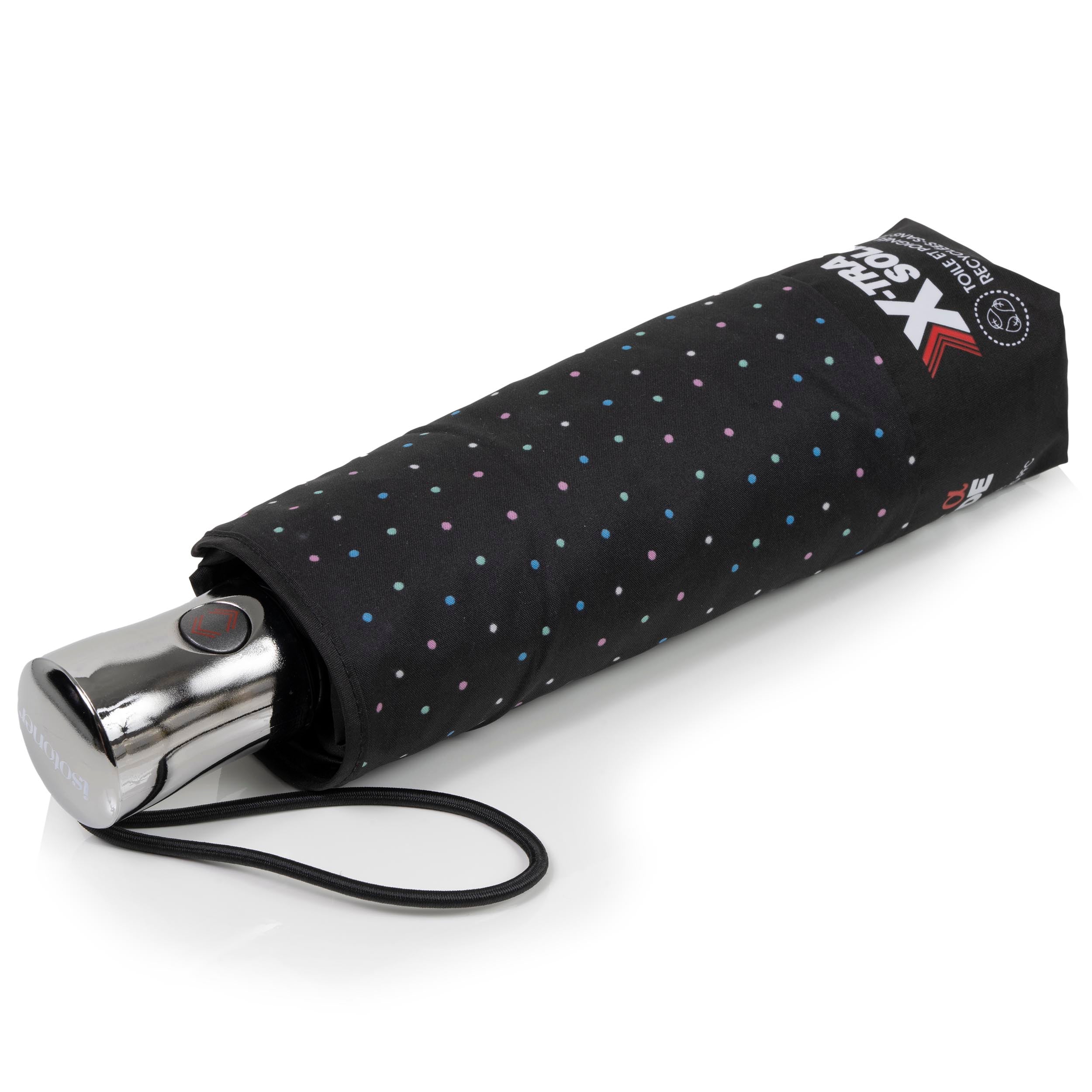 isotoner-parapluie-x-tra-solide-28-cm-mini-pois-noir image 1