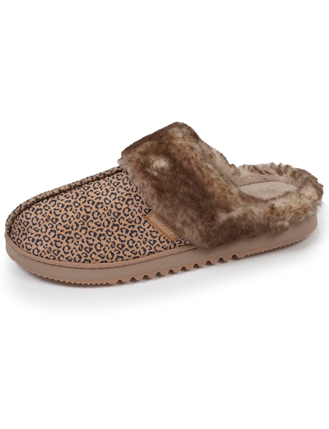 isotoner-chaussons-mules-femme-l-opard-beige-semelle-crant-e image 6