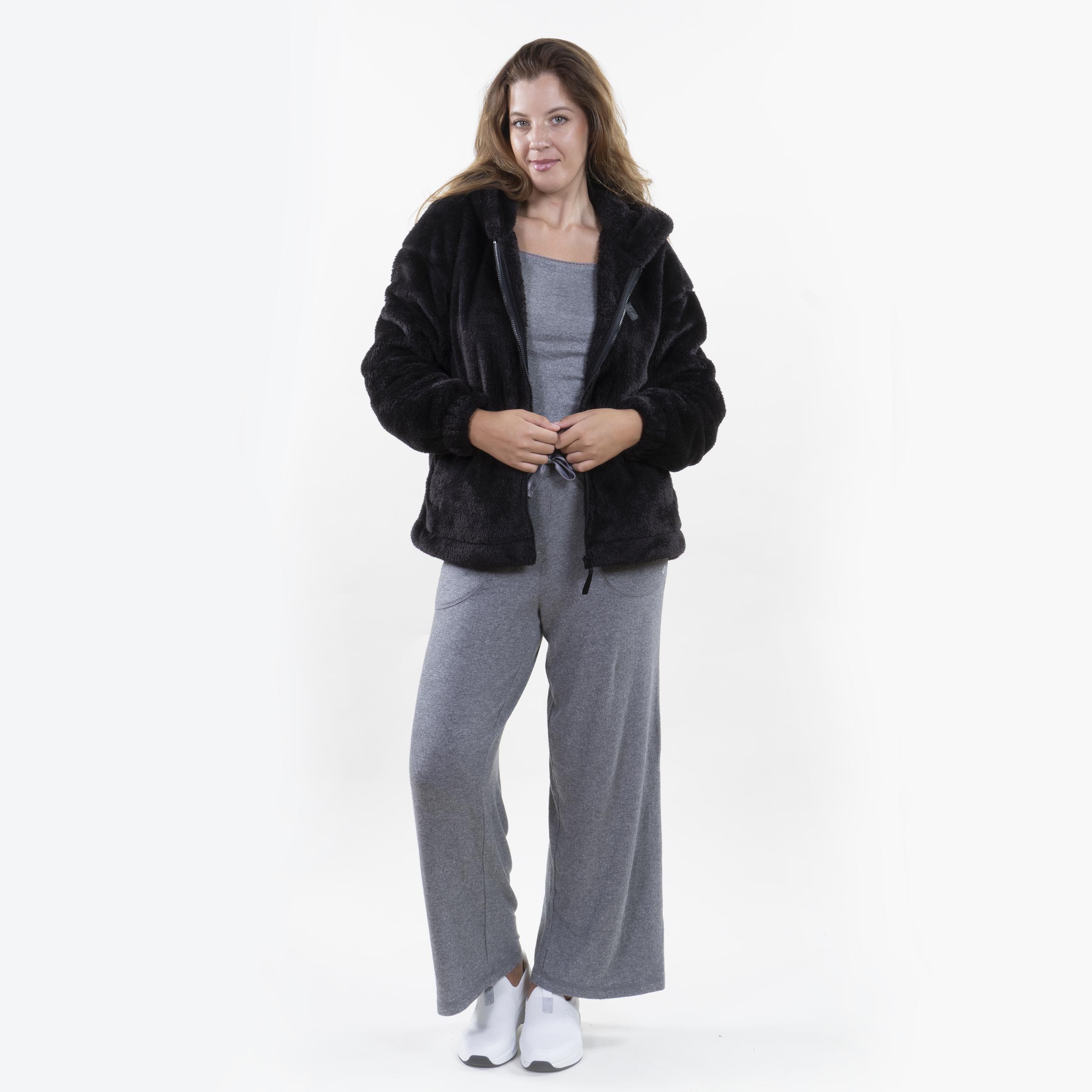 isotoner-veste-imitation-fourrure-femme-noir-capuche image 3