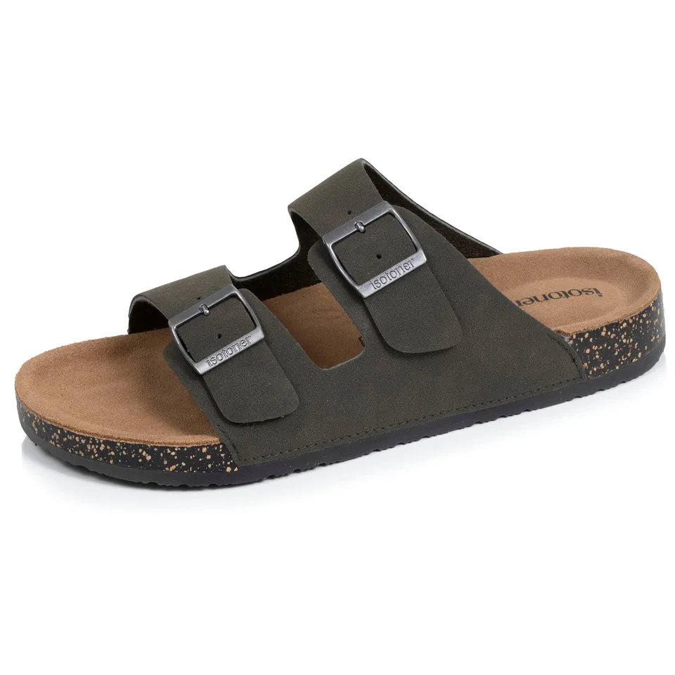 isotoner-mules-sandales-homme-double-bride-kaki-everywear image 1