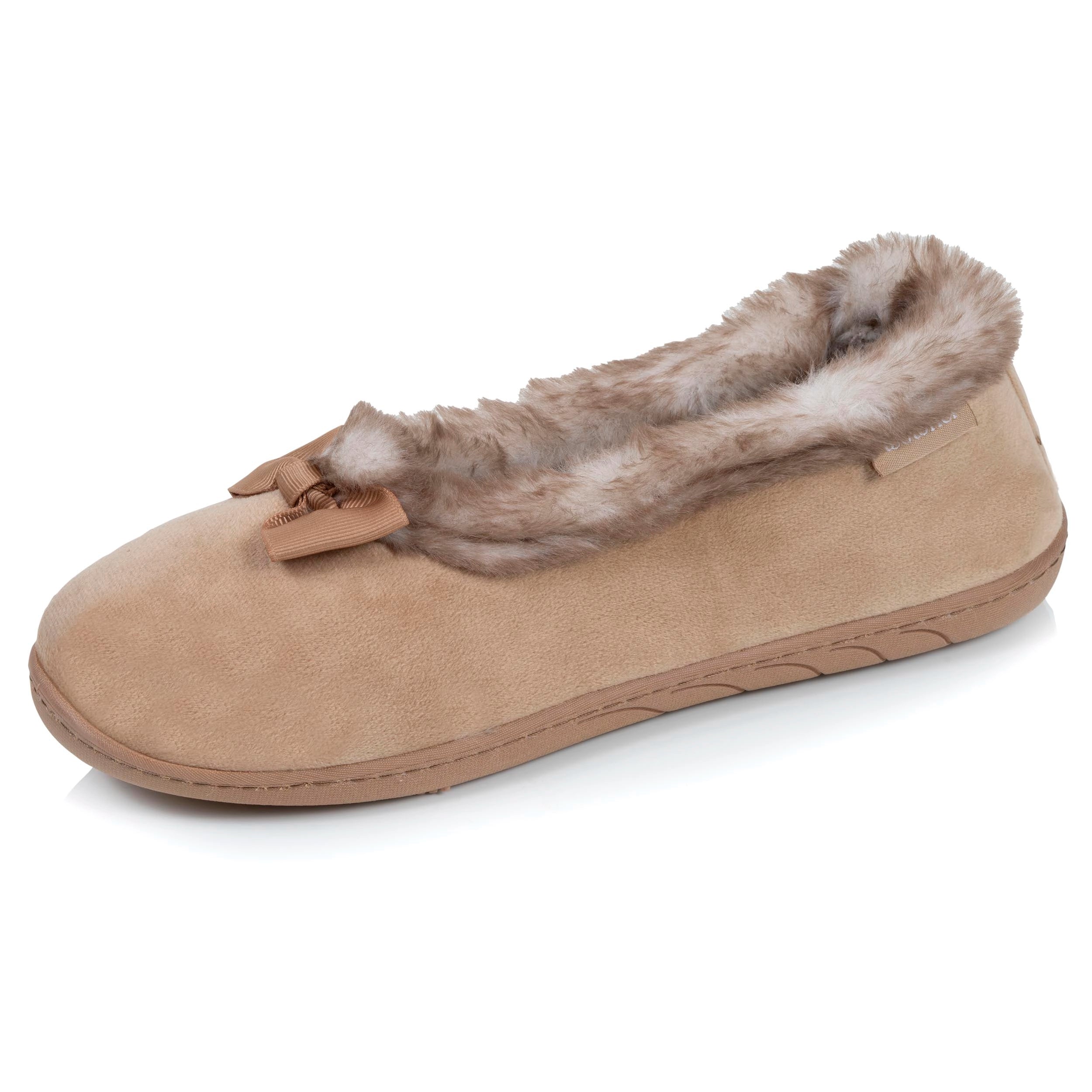 isotoner-chaussons-ballerines-recycl-es-femme-camel image 1