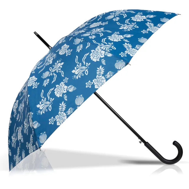 isotoner-parapluie-canne-auto-fleur-coquillage-bleu image 1