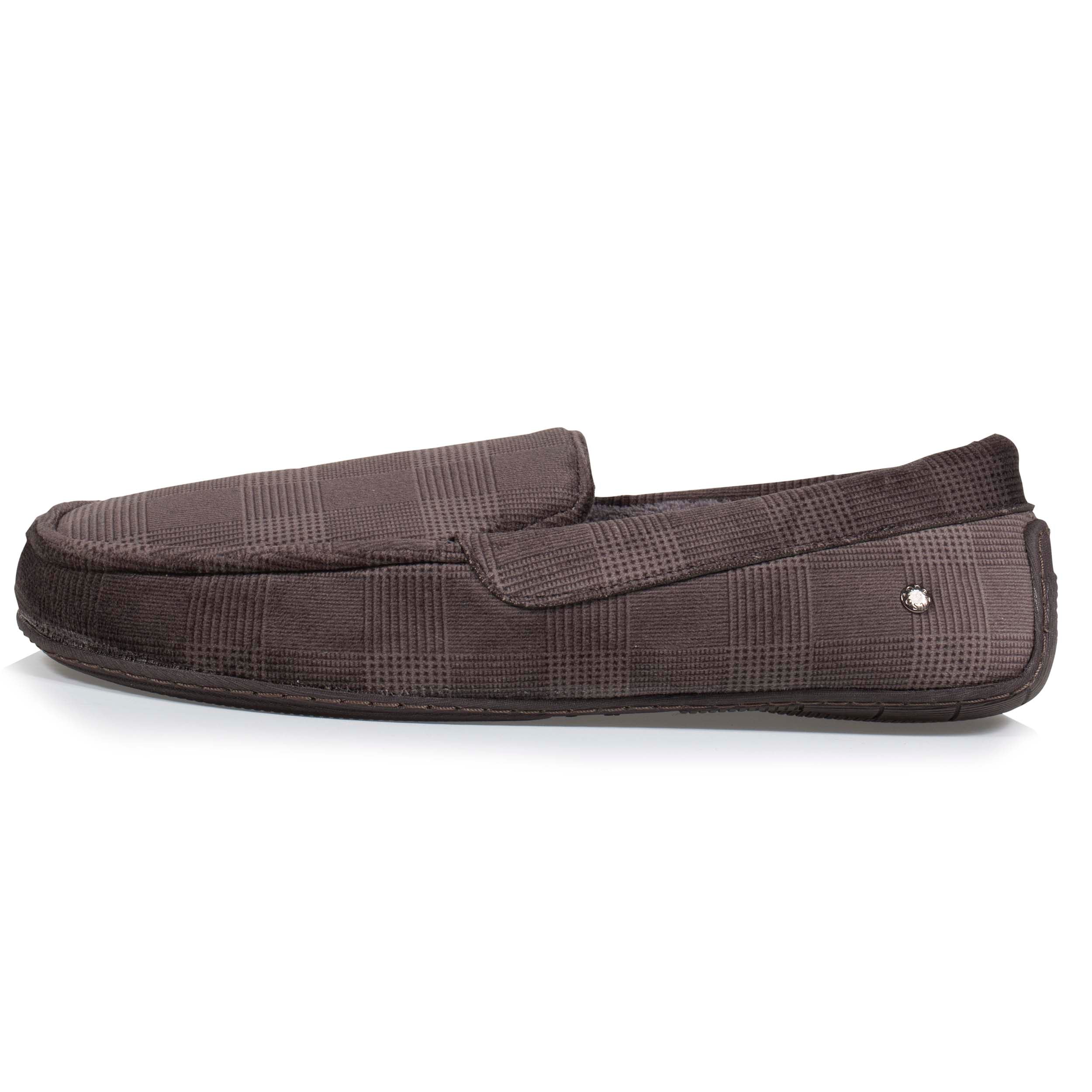 isotoner-chaussons-mocassins-homme-gris-carreaux-velours image 4