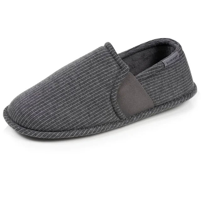 isotoner-chaussons-sans-g-nes-homme-rayure-gris image 1
