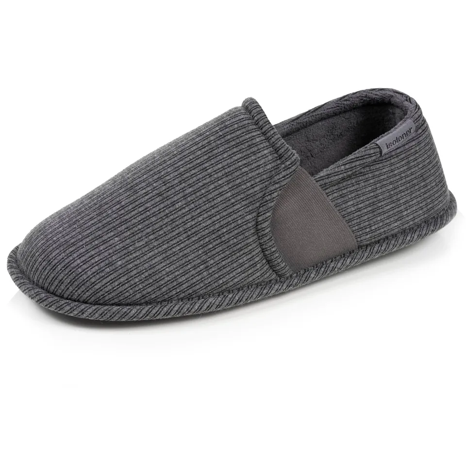 isotoner-chaussons-sans-g-nes-homme-rayure-gris image 1