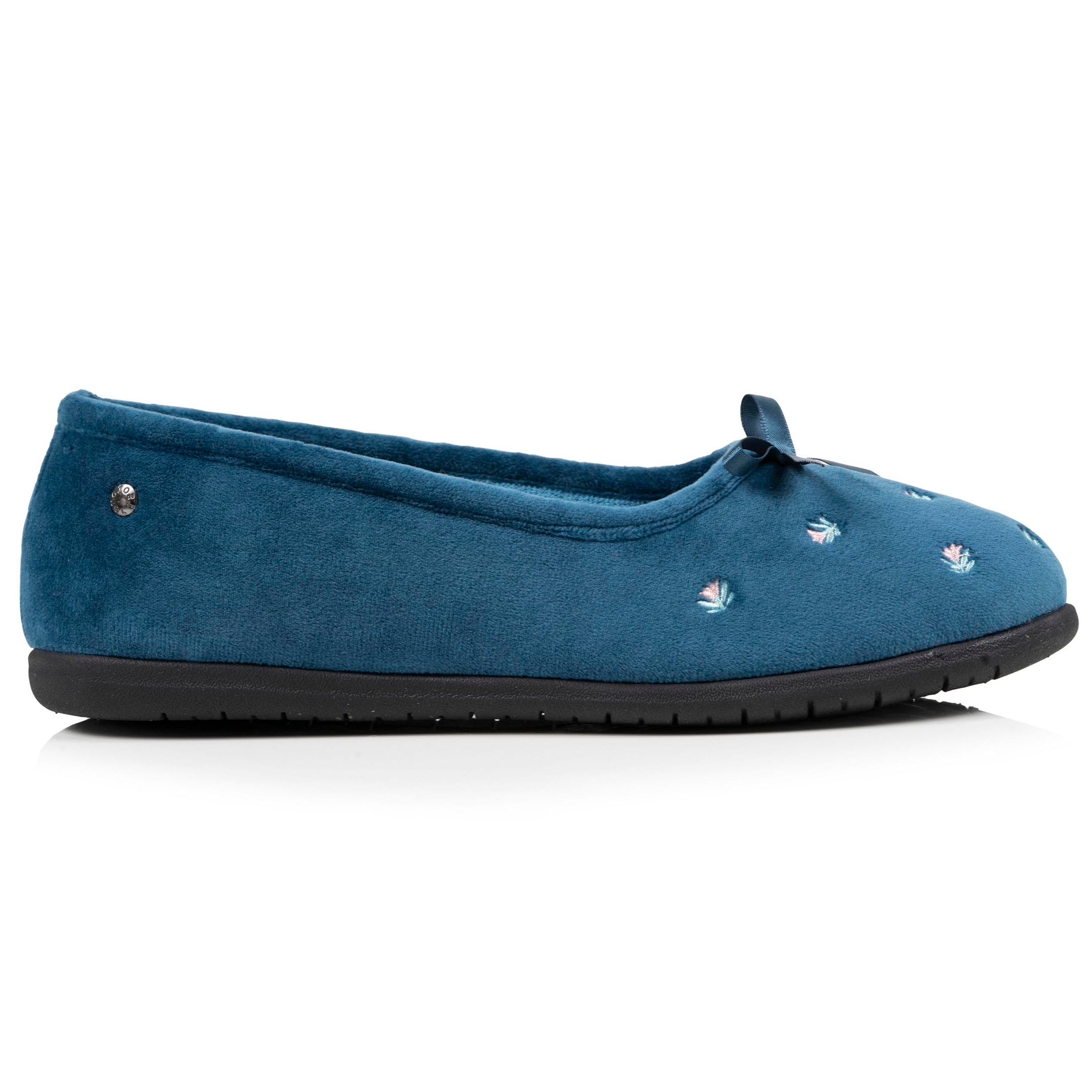 isotoner-chaussons-ballerines-femme-bleu-canard-fleurs-velours image 8
