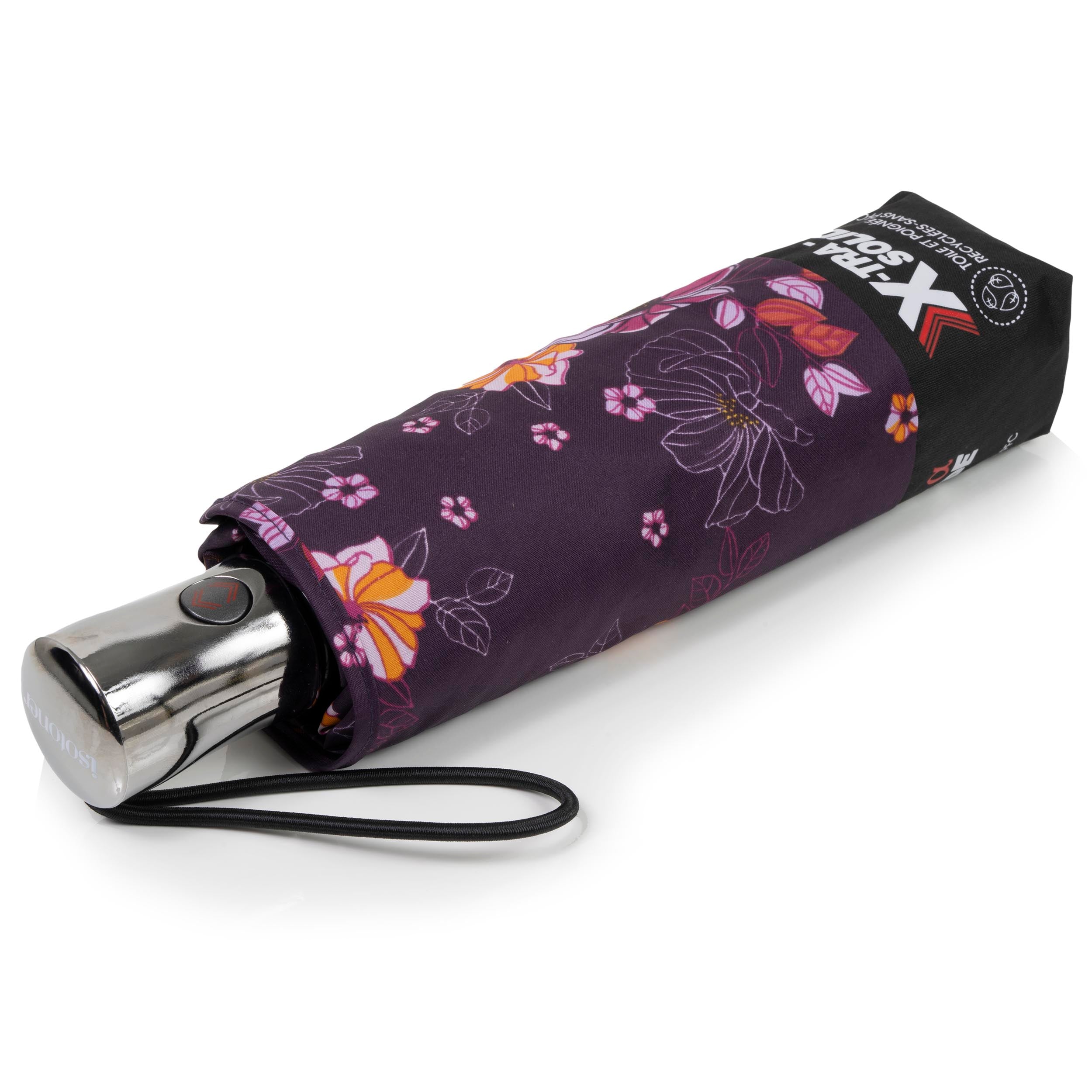isotoner-parapluie-x-tra-solide-28-cm-fleurs-aubergine image 1