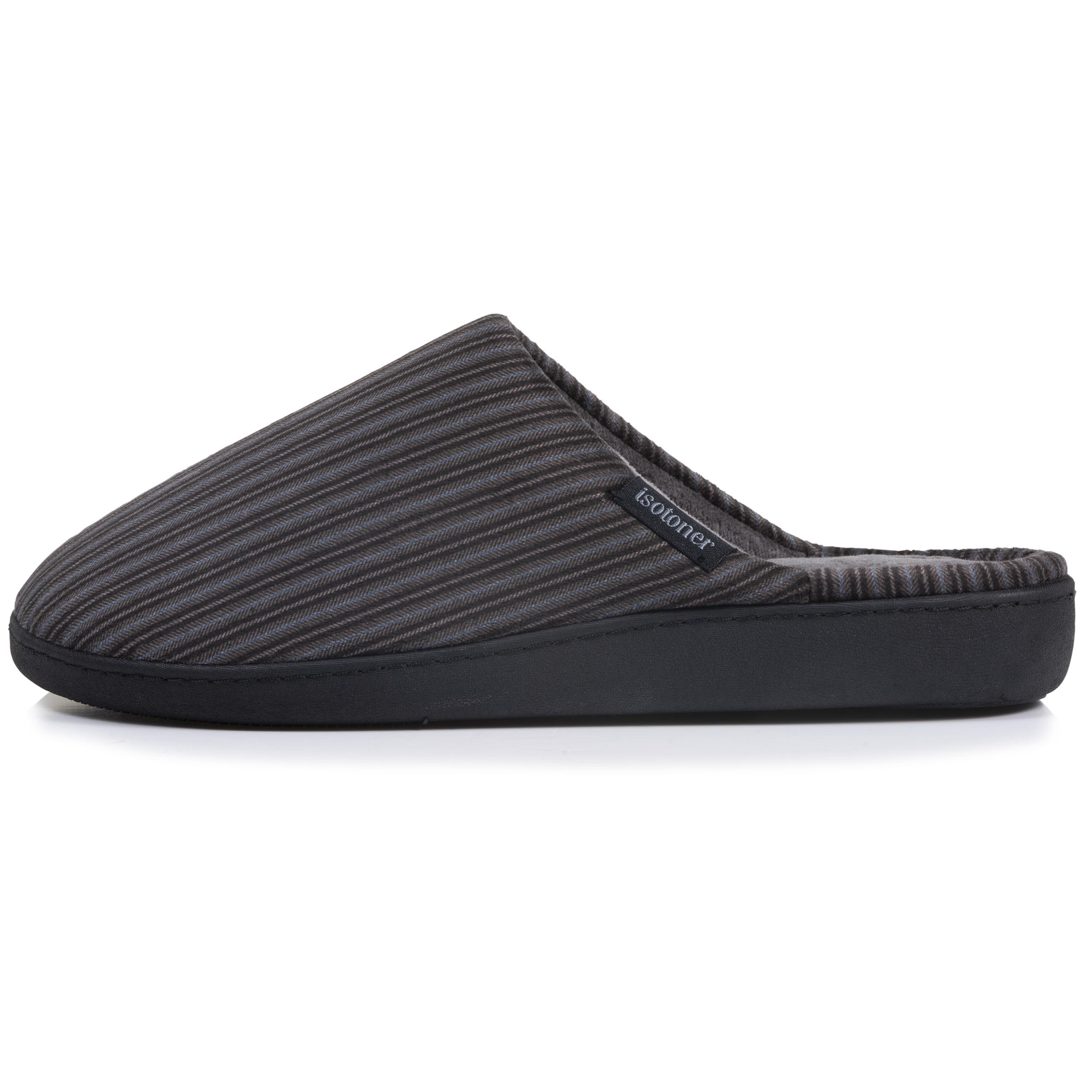 isotoner-chaussons-mules-homme-rayures-gris-bleu image 4