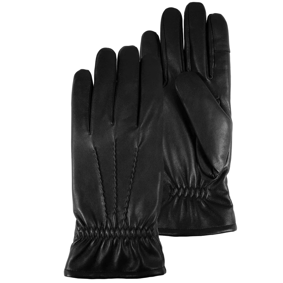 isotoner-gants-homme-tactiles-cuir-noir-smartouch-chaud image 1