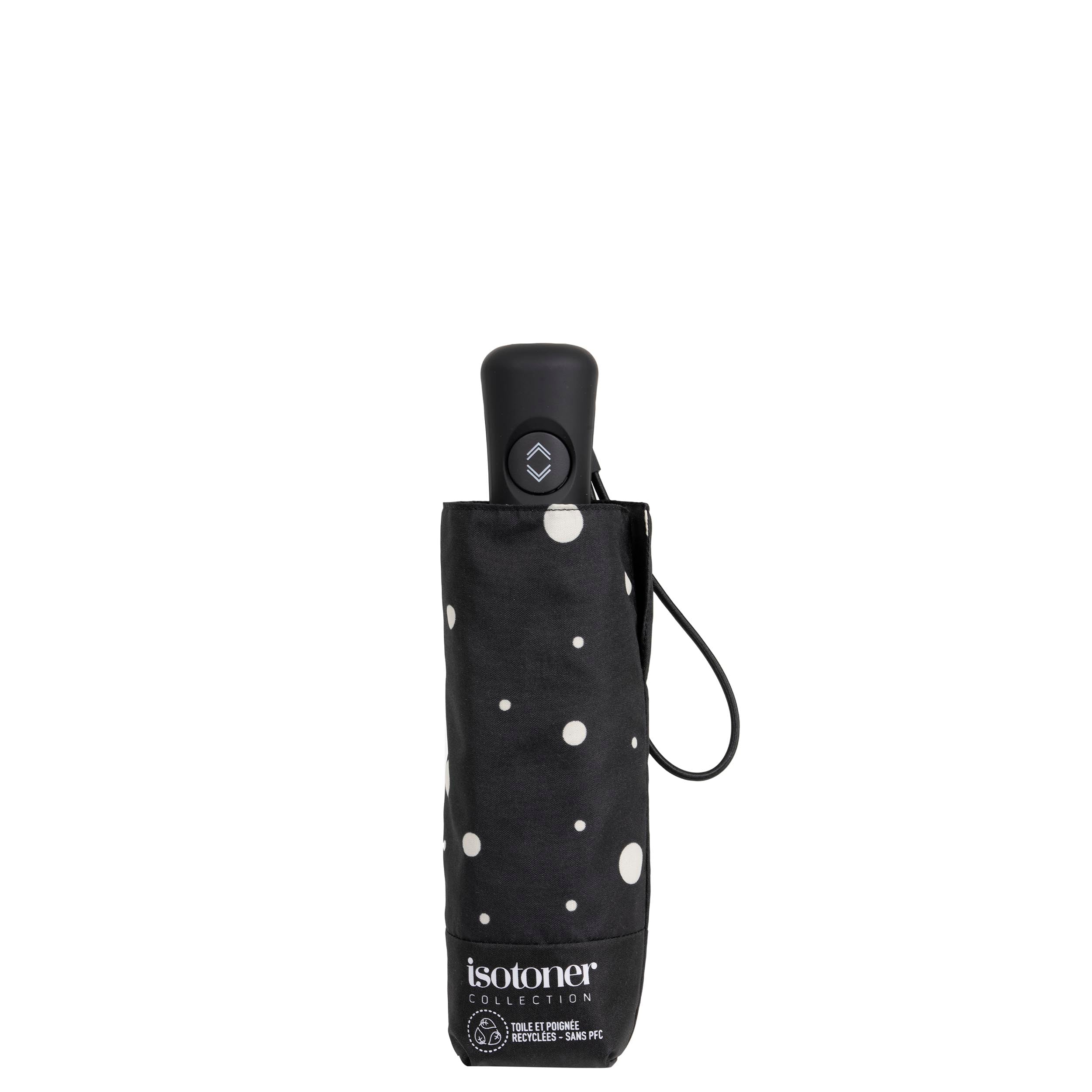 isotoner-parapluie-mini-auto-pois-noir-jaune image 4