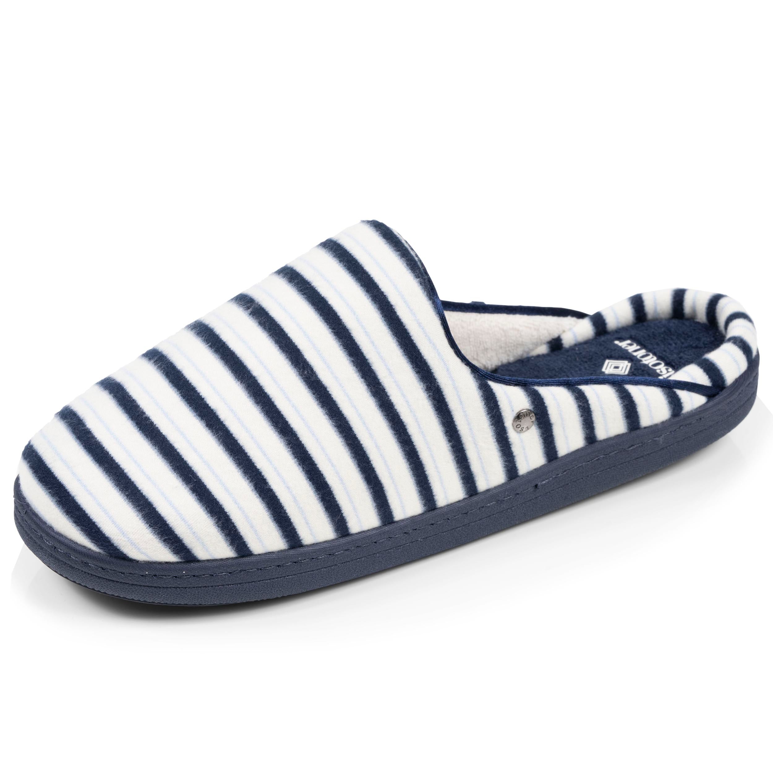 isotoner-chaussons-mules-femme-rayures-bleues-everywear image 1