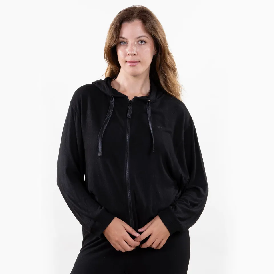 isotoner-sweat-shirt-capuche-femme-noir-viscose-ecovero image 1