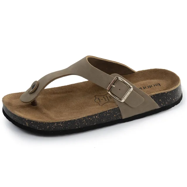 isotoner-sandales-tongs-femme-bride-taupe-cuir image 1