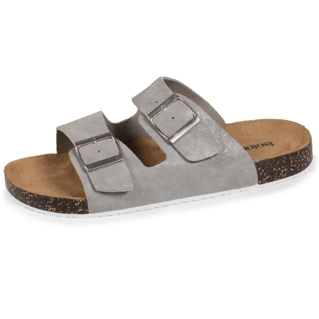 isotoner-mules-claquettes-femme-double-bride-gris-paillet image 1