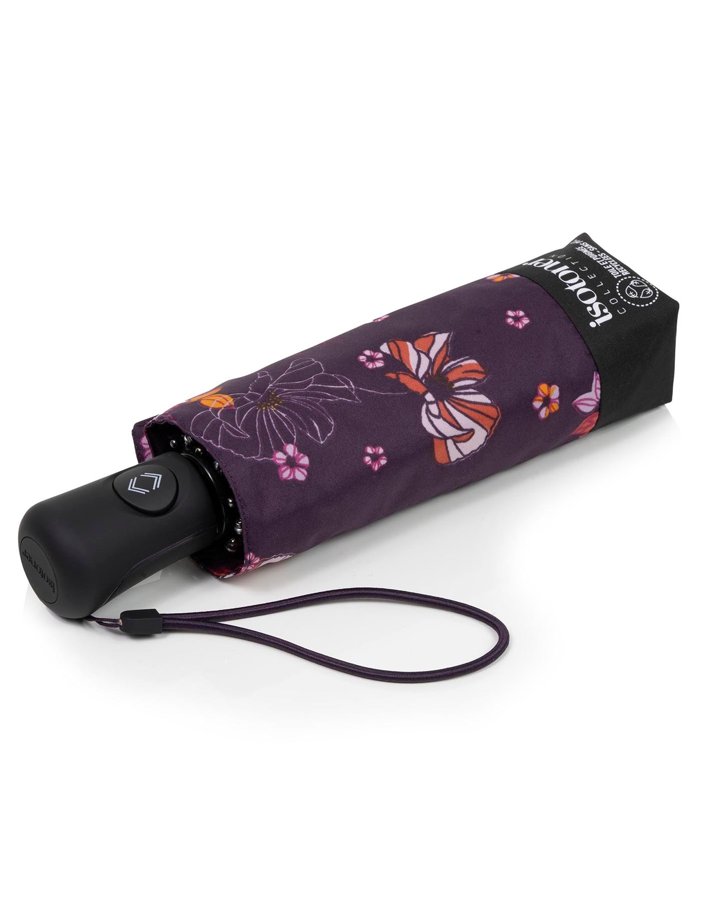 isotoner-parapluie-mini-auto-fleurs-aubergine image 6