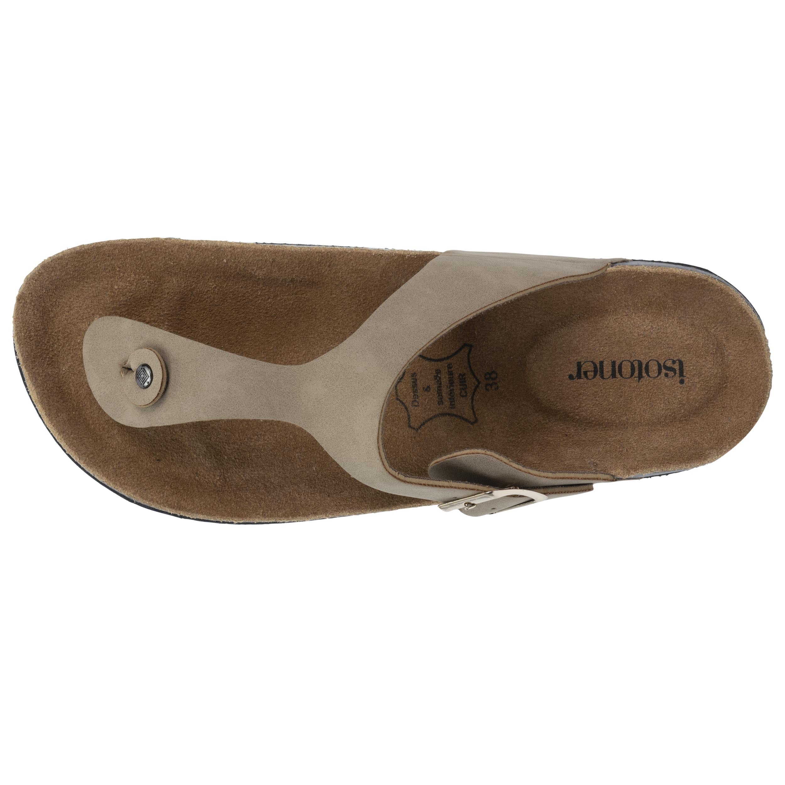 isotoner-sandales-tongs-femme-bride-taupe-cuir image 3