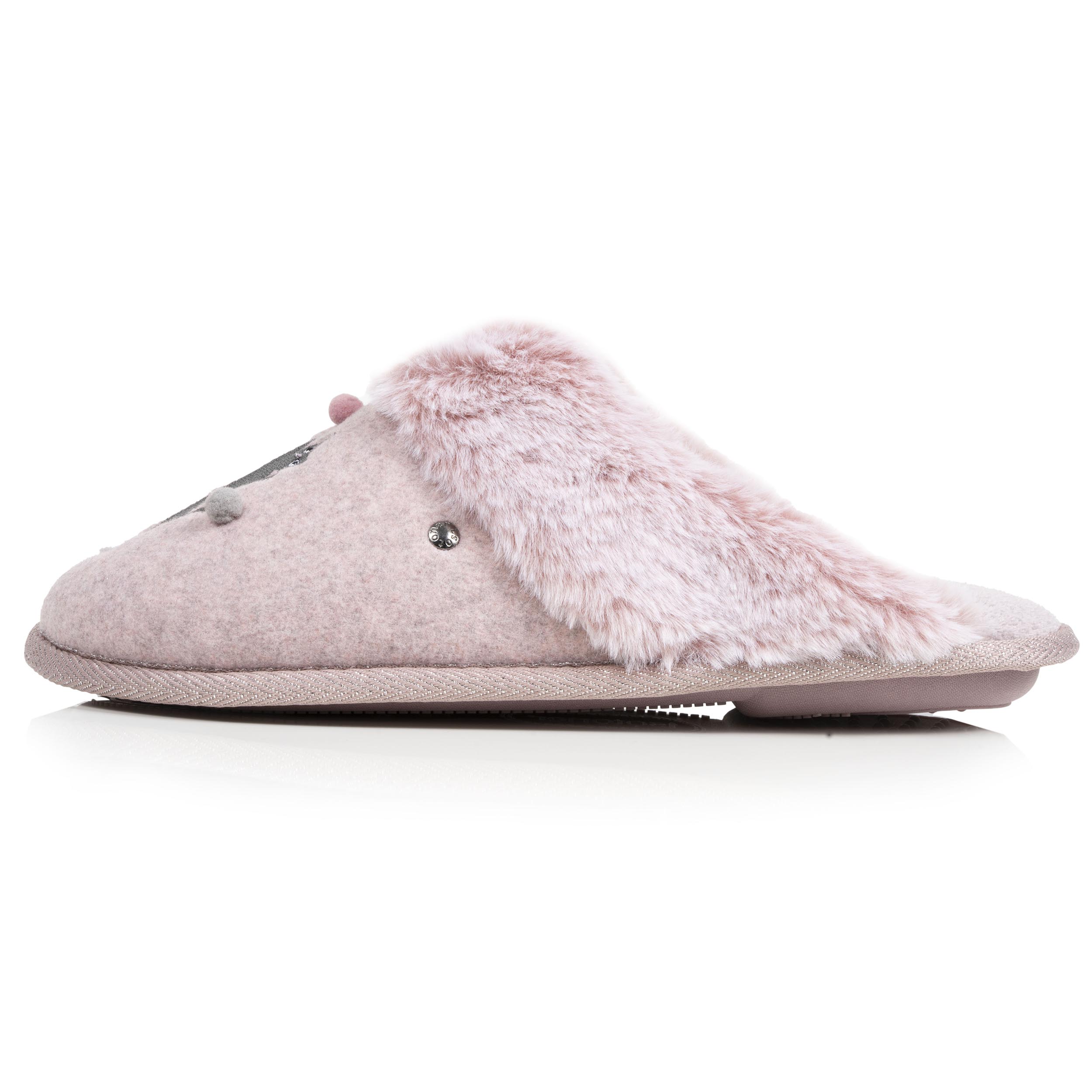 isotoner-chaussons-mules-femme-plates-rose-chin-feutrine-confort image 3