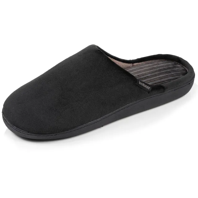 isotoner-chaussons-mules-homme-noir-int-rieur-rayures image 1