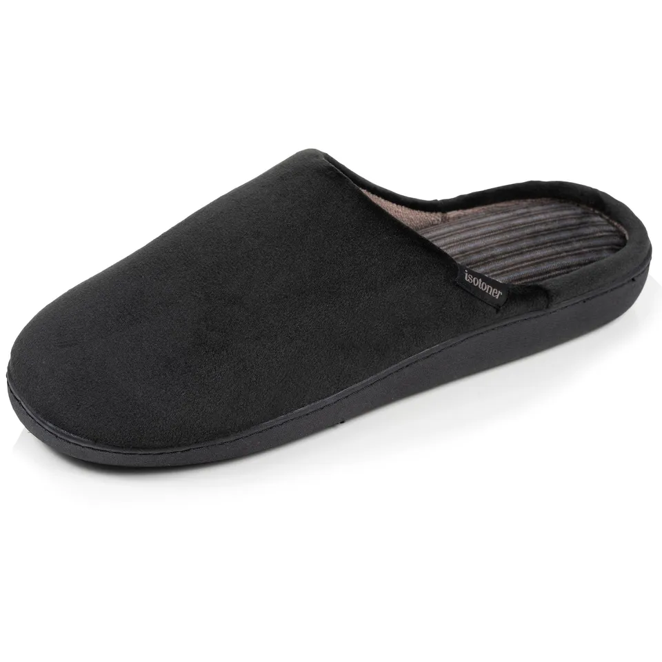 isotoner-chaussons-mules-homme-noir-int-rieur-rayures image 1