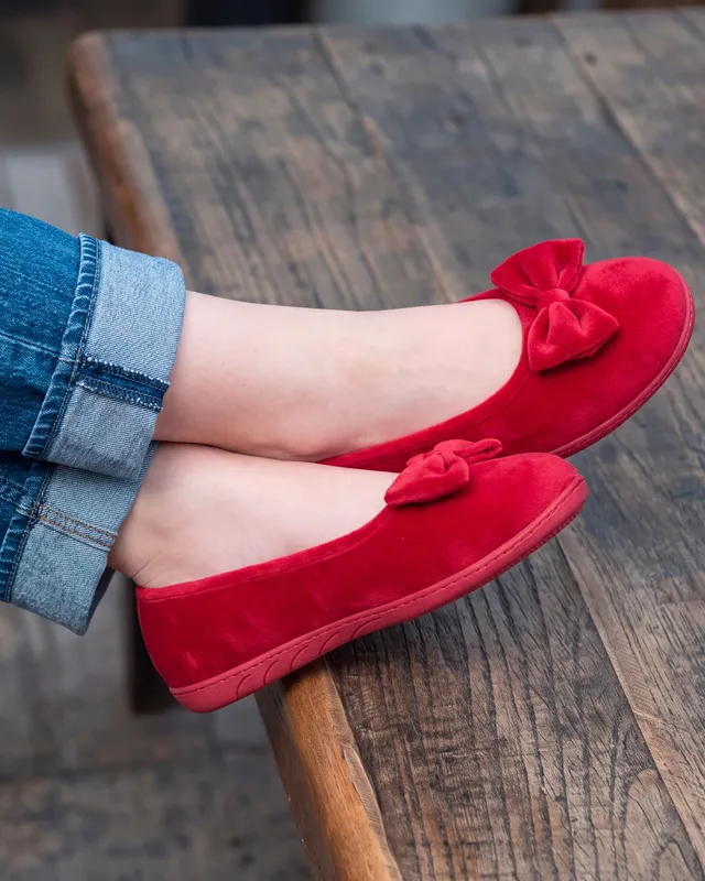 isotoner-chaussons-ballerines-femme-n-ud-rouge image 1