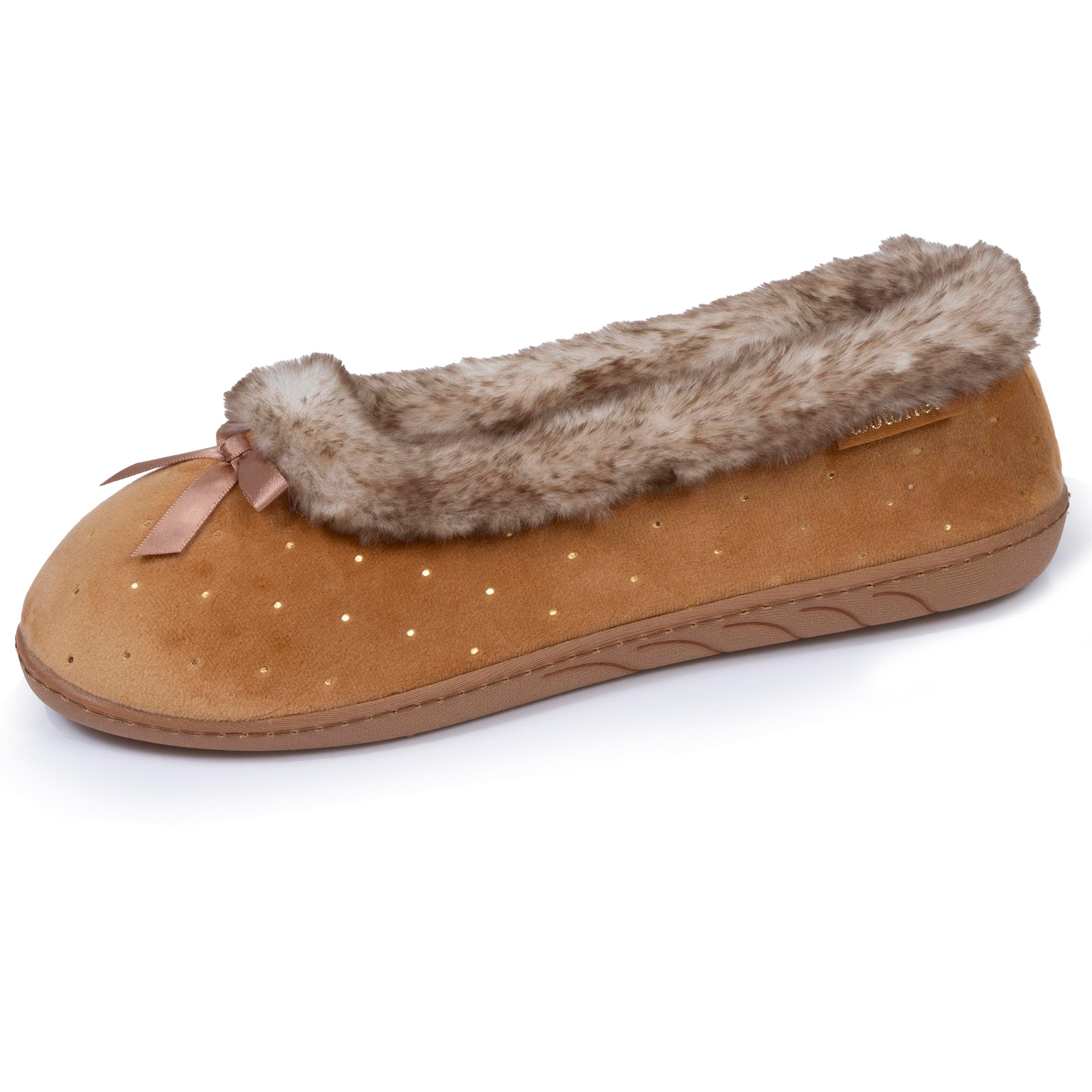 isotoner-chaussons-ballerines-femme-camel-brillants-m-moire-de-forme image 1