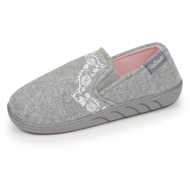 isotoner-chaussons-sans-g-nes-junior-gris-chin-fleurs image 1