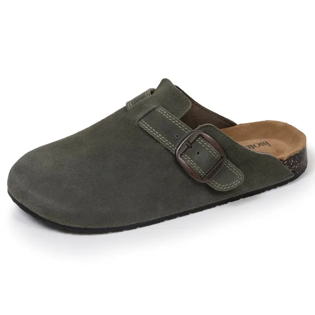 isotoner-sabots-femme-cuir-double-surpiq-res-kaki-xtra-flex image 1