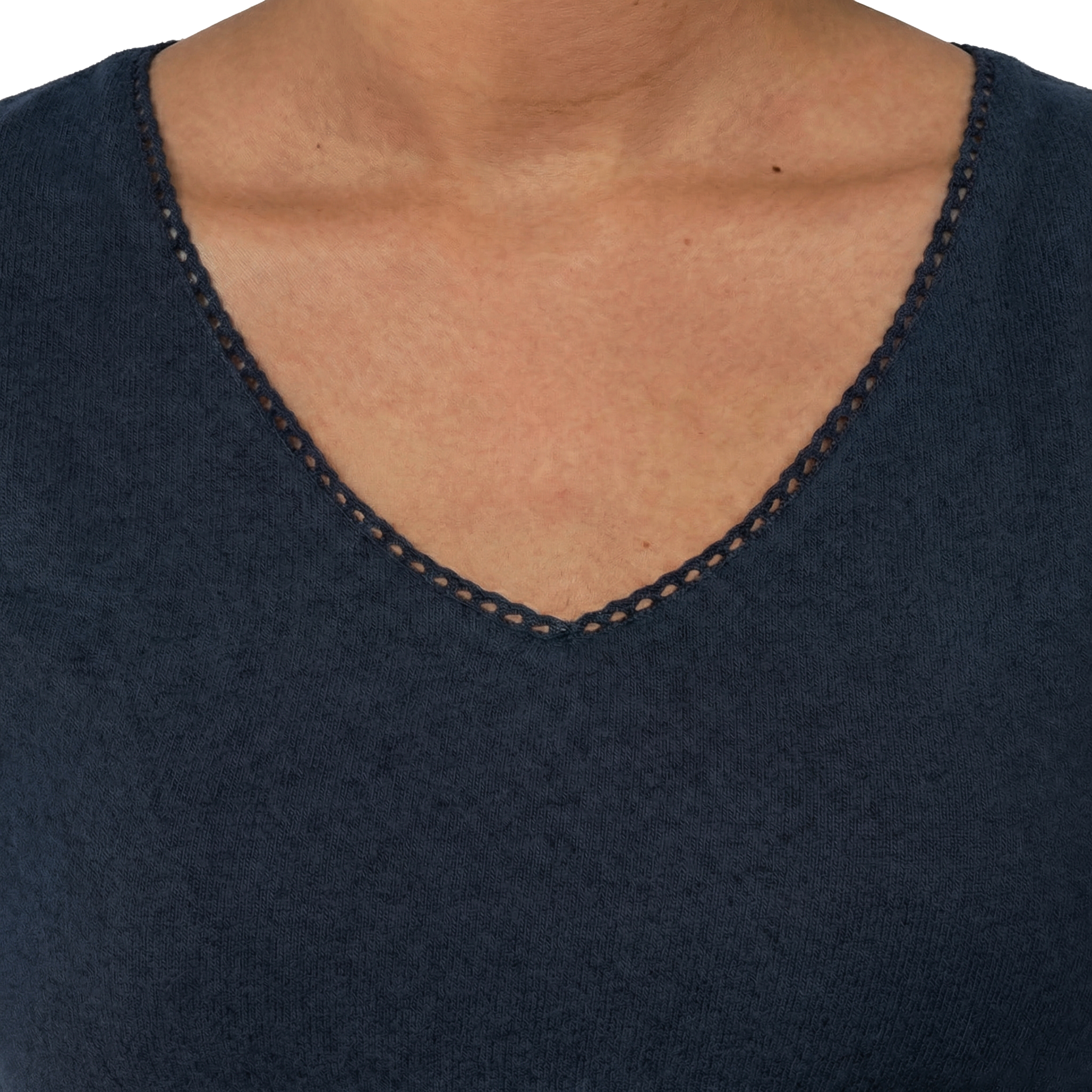 isotoner-t-shirt-manches-courtes-femme-marine-chin-col-v image 7