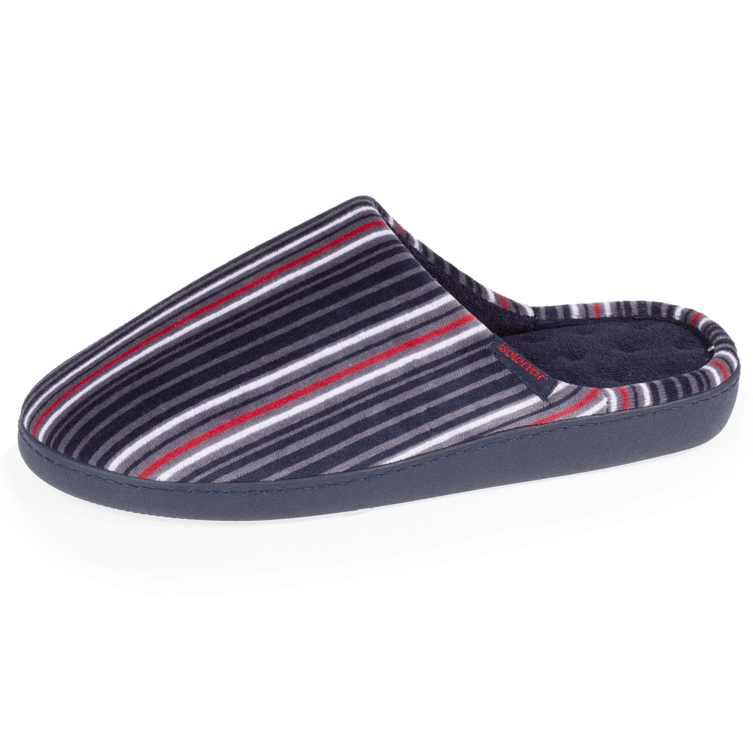 isotoner-chaussons-mules-homme-rayures-bleues-m-moire-de-forme image 1